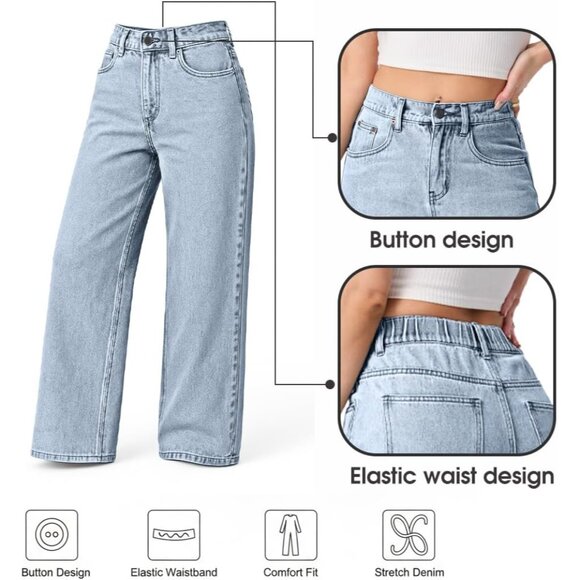 Women's Baggy Jeans Cotton Low Rise Wide Leg Distressed Casual Pants - Picture 4 of 6